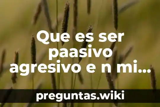 Que es ser paasivo agresivo e n mi entoro